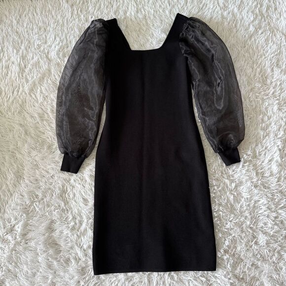 House of Harlow 1960 Black Knit Bodycon Dress with Organza Sleeves Size XS - Picture 7 of 7